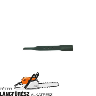 Oleo mac 66010038 fűnyíró kés, L 389 mm, Ø szélső furatok 8 mm, vastagság 4 mm
