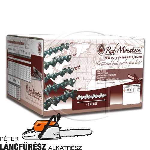 Red Mountain® lánc, L 25 láb, vastagság .063” = 1,6 mm, láncosztás 3/8”  