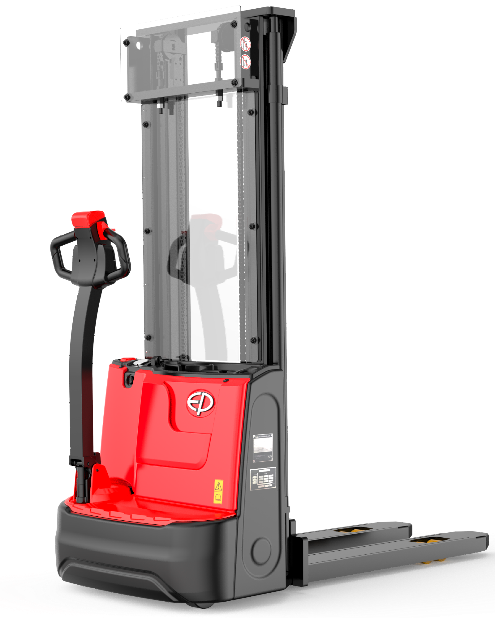 EP ESA121 elektromos gyalogkiséretű targonca, teherbírás 1200kg, AGM 24V/105Ah aksival, 4,5km/h, munkaszélesség 560mm, villahossz 1150mm, emelés 4,1m