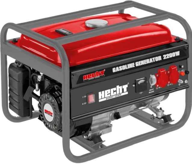 HECHT GG 2500 - Áramfejlesztő, motor: 196 cm?, max. nyomaték: 11,5 Nm, állandó teljesítmény: 2000 W, max. teljesítmény: 2200 W, zajszint: 90 dB, tartály: 15 l, aljzat: 2x230 V, 1x12 V DC