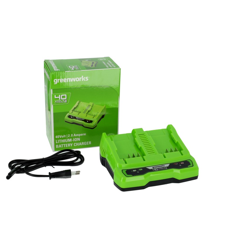 Akkumulátor töltő Greenworks G40X2UC2 kettő darab akkumulátorhoz