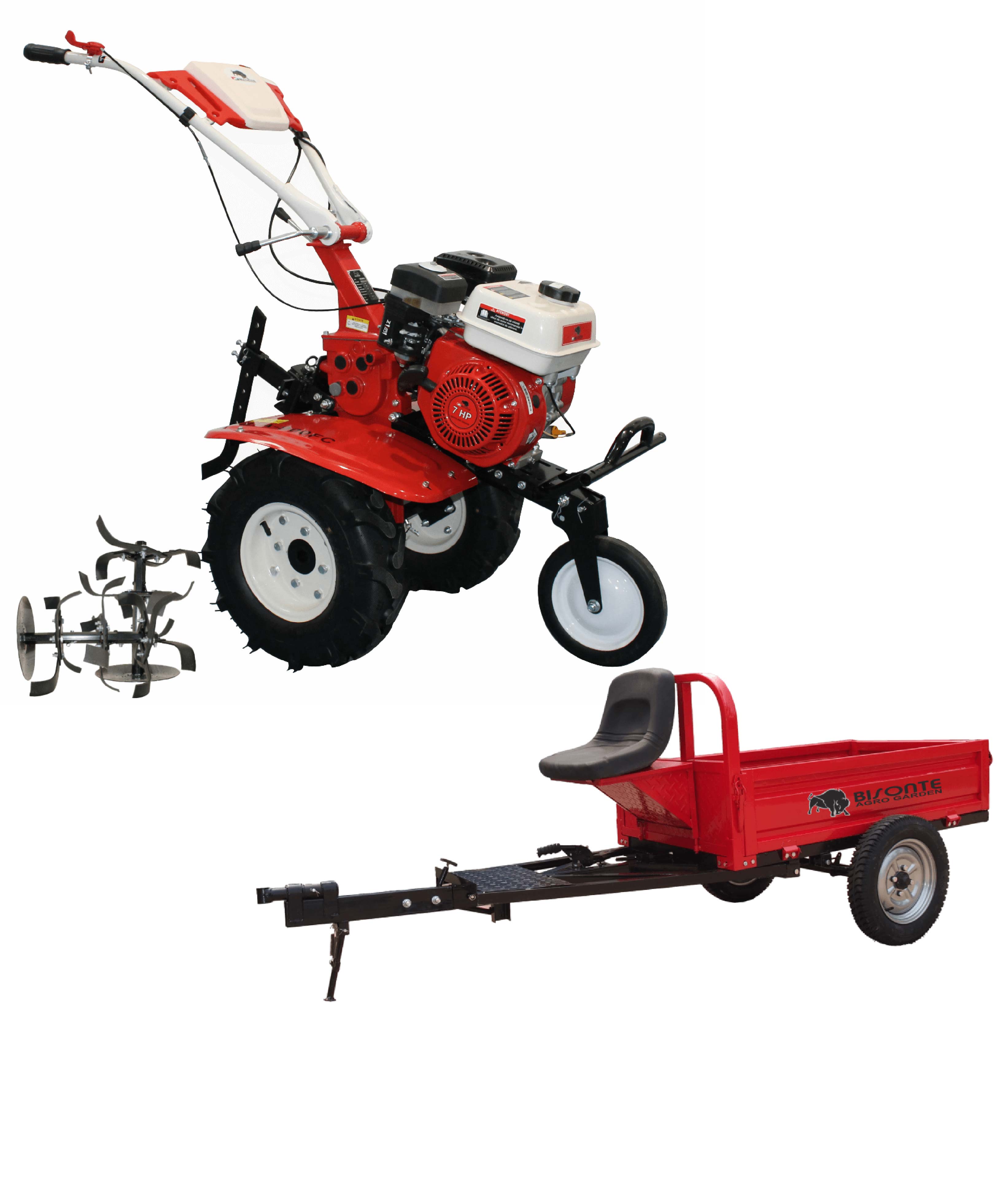 Bisonte BTA-900FC rotációskapa 212ccm 7Le, gumikerékkel + BTA-500R pótkocsival