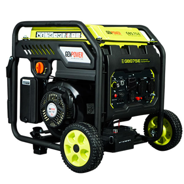 Genpower GBG 75 IE inverteres, benzinmotoros áramfejlesztő 236ccm motorral, 6Kw 2x230V(16A) 1x12V és 2db USB kmenet