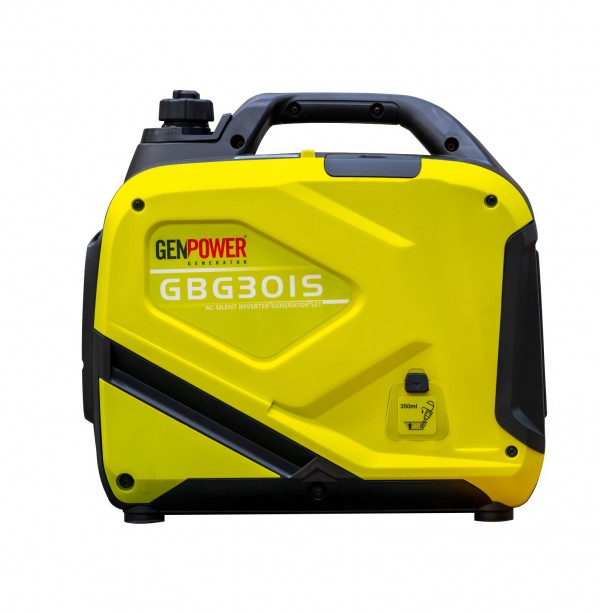 Genpower GBG 30 IS csendesített, inverteres, benzinmotoros áramfejlesztő 98ccm motorral, 2,4Kw 1x230V(16A), 1x12V és USB kimenet