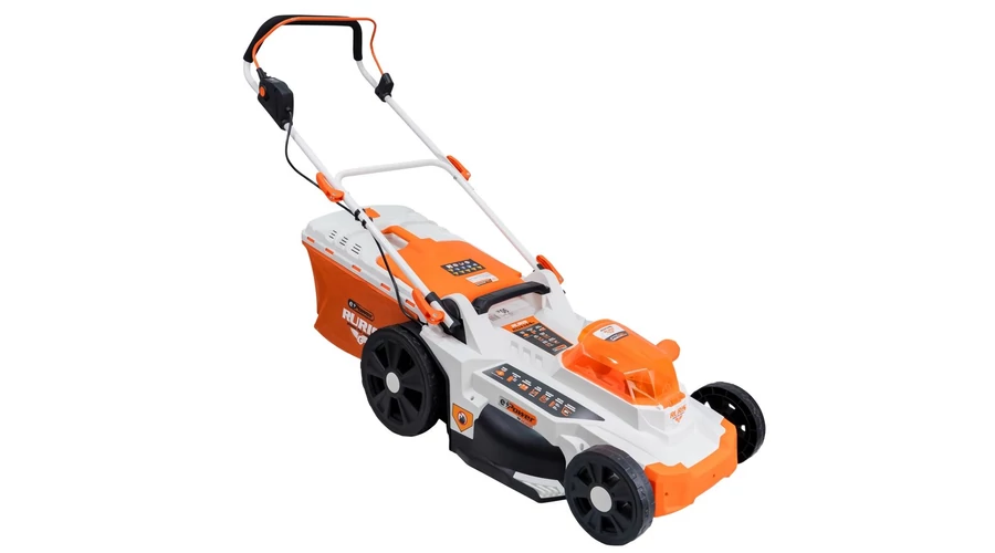 RURIS  RXI4344e Akkumulátoros fűnyíró 20V 4Ah 650m2, munkaszélsség 43cm, fűgyűjtős, oldaltkidobós, mulcsoló, Tartozék: 2 akkumulátor 20V 4Ah + dupla töltő