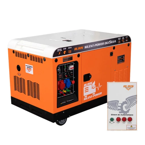 RURIS DG15KVA Silent Power áramfejlesztő 1326ccm 27Le kéthengeres dízel motorral 15KVA 12KW , folyamatosan terhelve ideális a 9KW, beépített automata indító és AVR, hangszigetelt burkolat