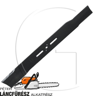 Fűnyíró kés, L 480 (19”) mm, Ø szélső furatok 9,5 x 38 mm, vastagság 3,6 mm