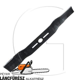 Fűnyíró kés, L 530 (21”) mm, Ø szélső furatok 9,5 x 38 mm, vastagság 3,6 mm