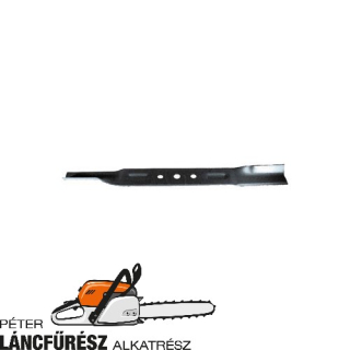 Alko E48 302580, 302582 fűnyíró kés, L 476 mm, Ø szélső furatok 12,5 mm 