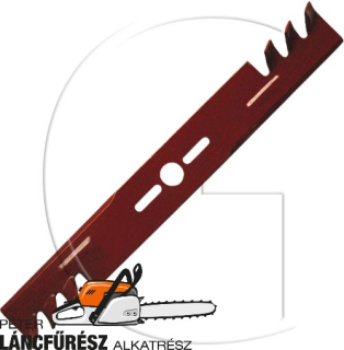 Fűnyíró kés, L 550 (22”) mm, Ø szélső furatok 9,5 x 38 mm, vastagság 3,6 mm