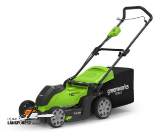 Fűnyíró fűgyűjtős akkumulátoros Greenworks G40LM41 40v, 41cm akku és töltő nélkül