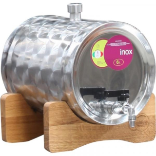 Pálinkatartály fekvő Panka inox 25L fa állványon